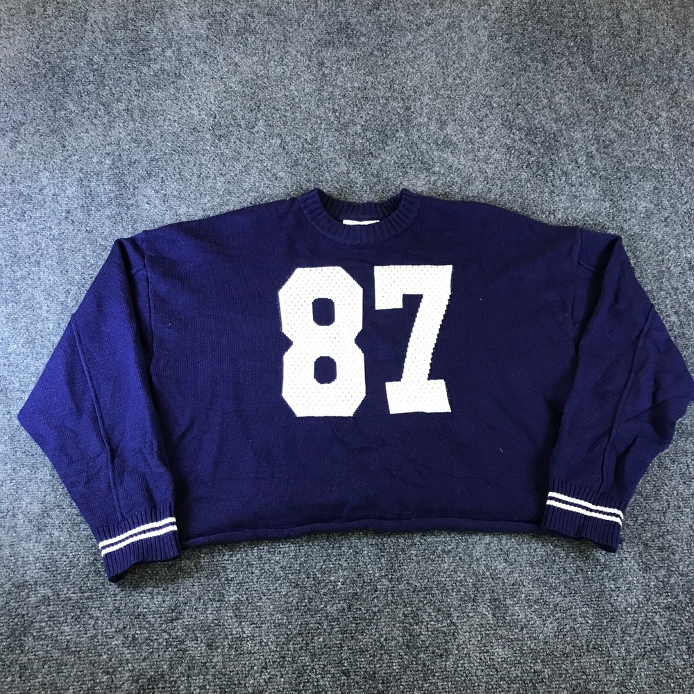 Aeropostale Sports Jersey Sweater Womens Medium Navy White #87 Graphic Cropped‎